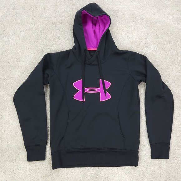 Under Armour Hoodie Womens Small Black Purple Coldgear Fitted Stretch - Picture 1 of 7